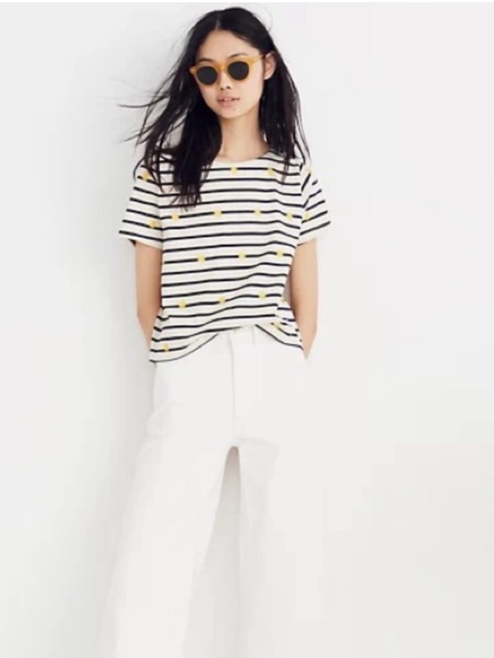 Madewell Embroidered Sun Setlist Boxy‎ Crop Top Stripe XS Nautical Beachy Summer